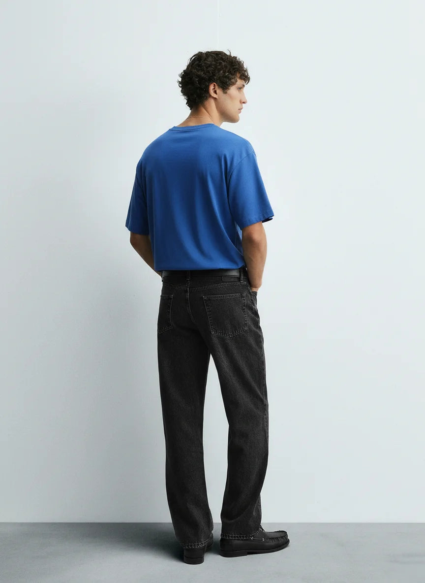 BLACK FADED STRAIGHT FIT JEANS