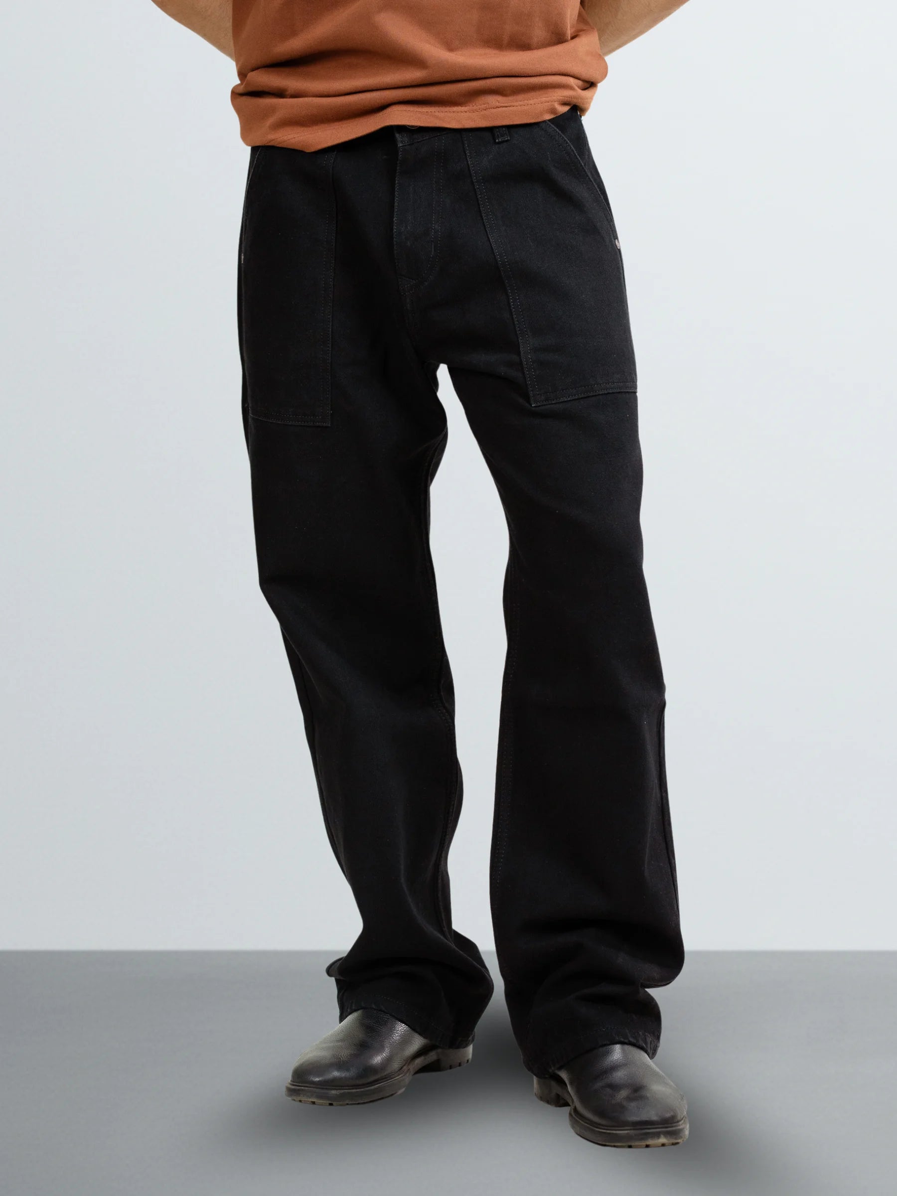 BLACK BAGGY FIT JEANS WITH EXTERNAL POCKETS