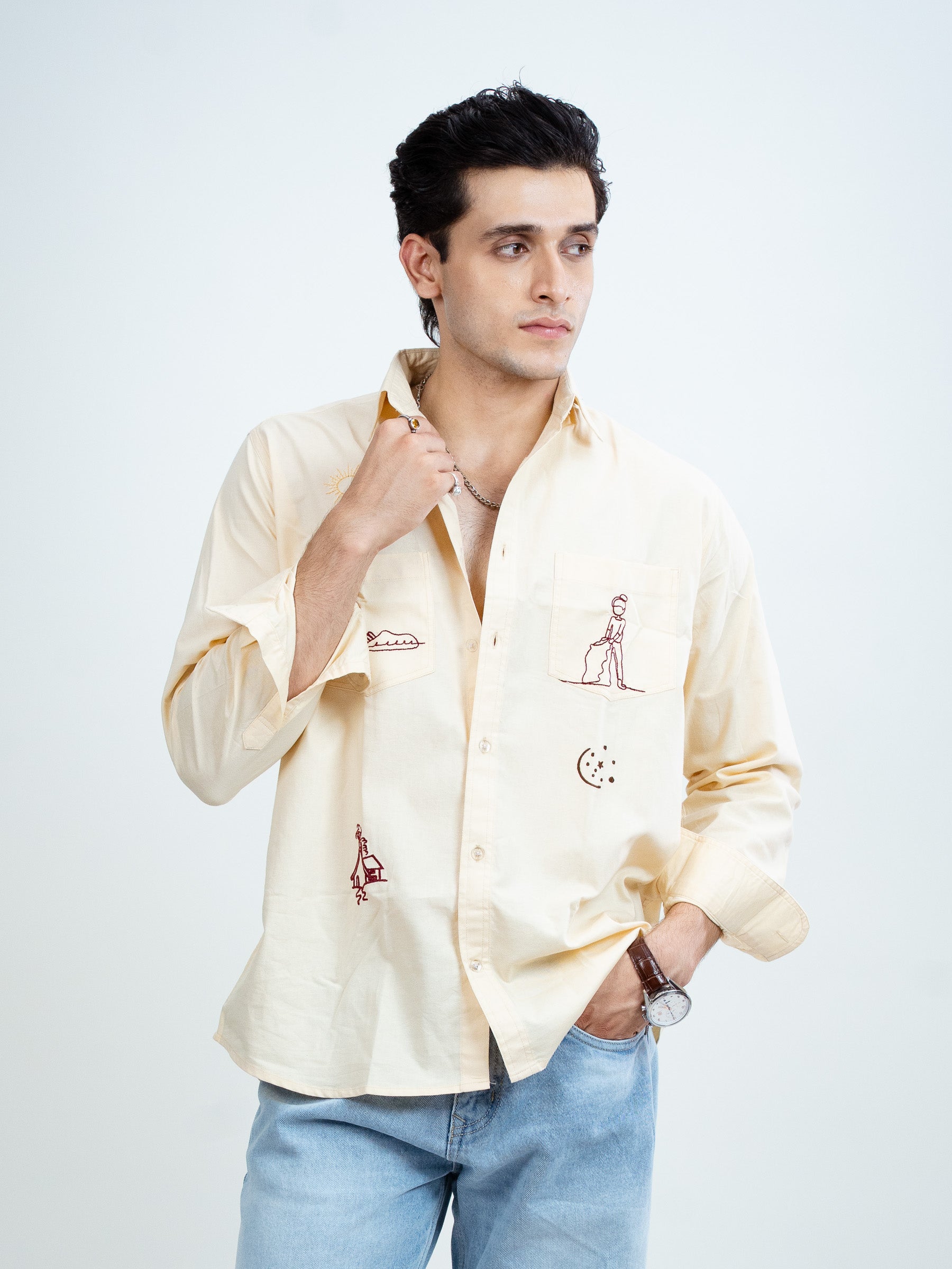 LIGHT YELLOW EMBROIDERY RELAXED FIT SHIRT
