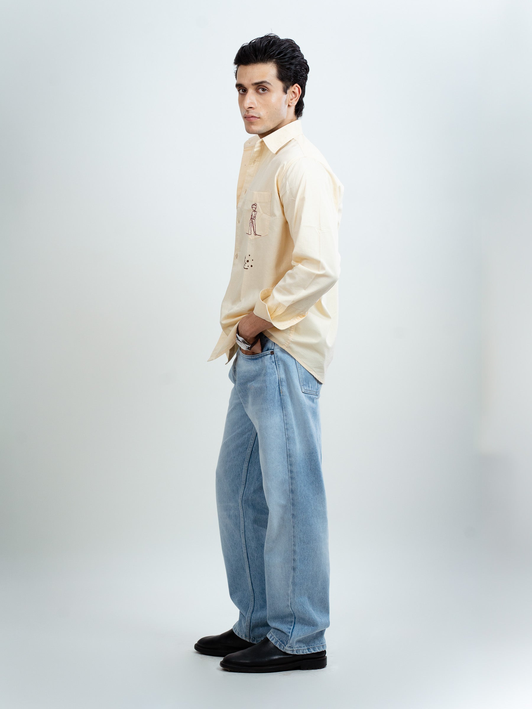 LIGHT YELLOW EMBROIDERY RELAXED FIT SHIRT