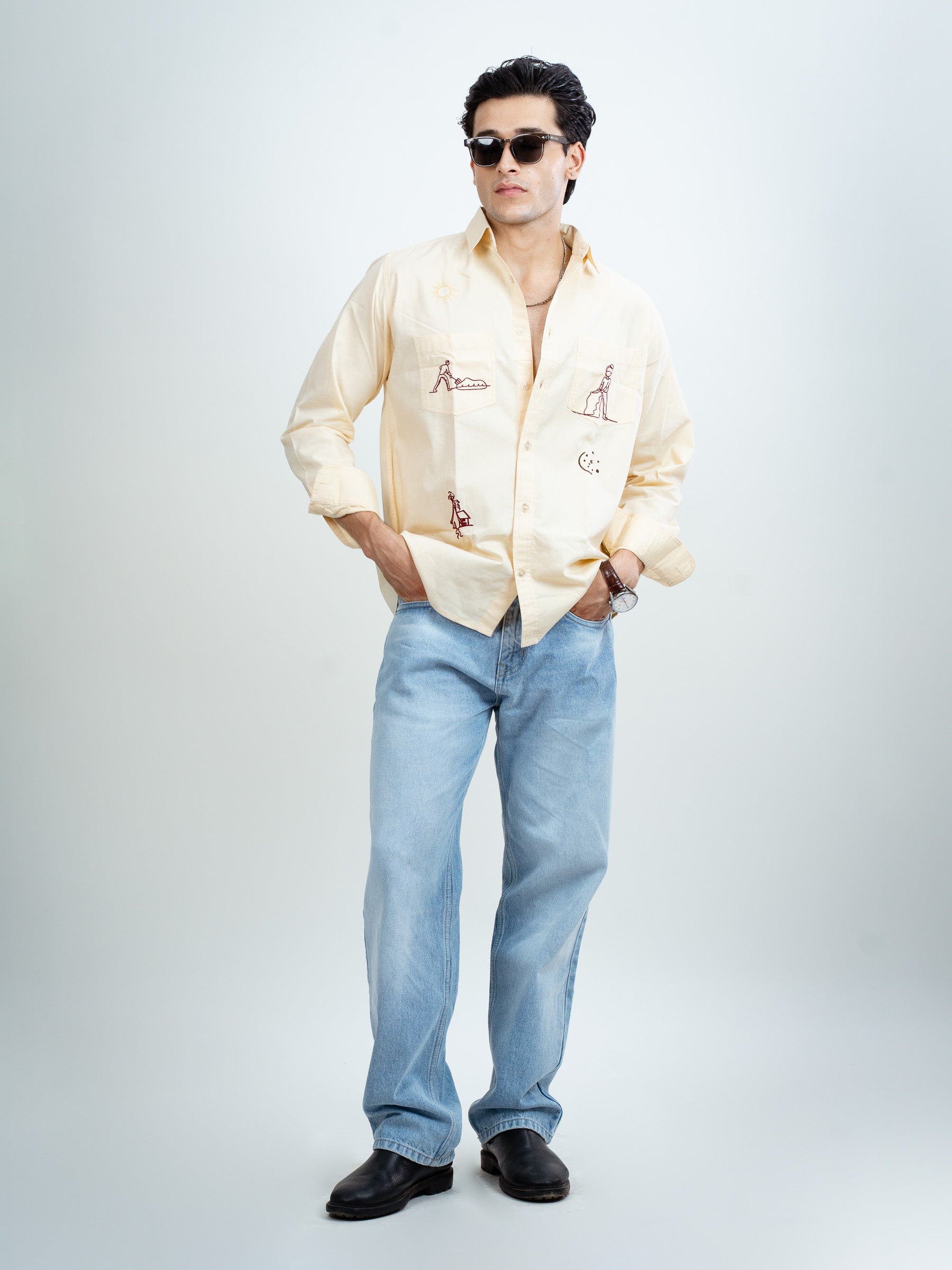 LIGHT YELLOW EMBROIDERY RELAXED FIT SHIRT