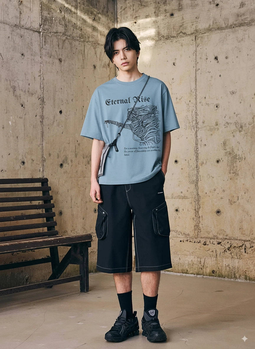 BLUISH GREY ETERNAL RISE OVERSIZED TSHIRT