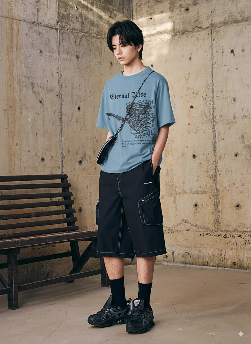 BLUISH GREY ETERNAL RISE OVERSIZED TSHIRT