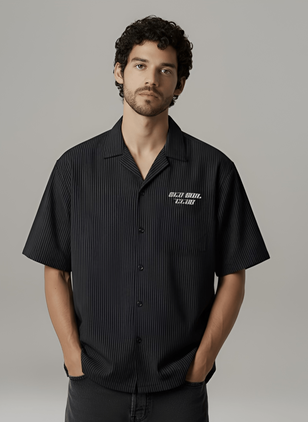 Black Grey Striped Boxy Fit Cropped Shirt