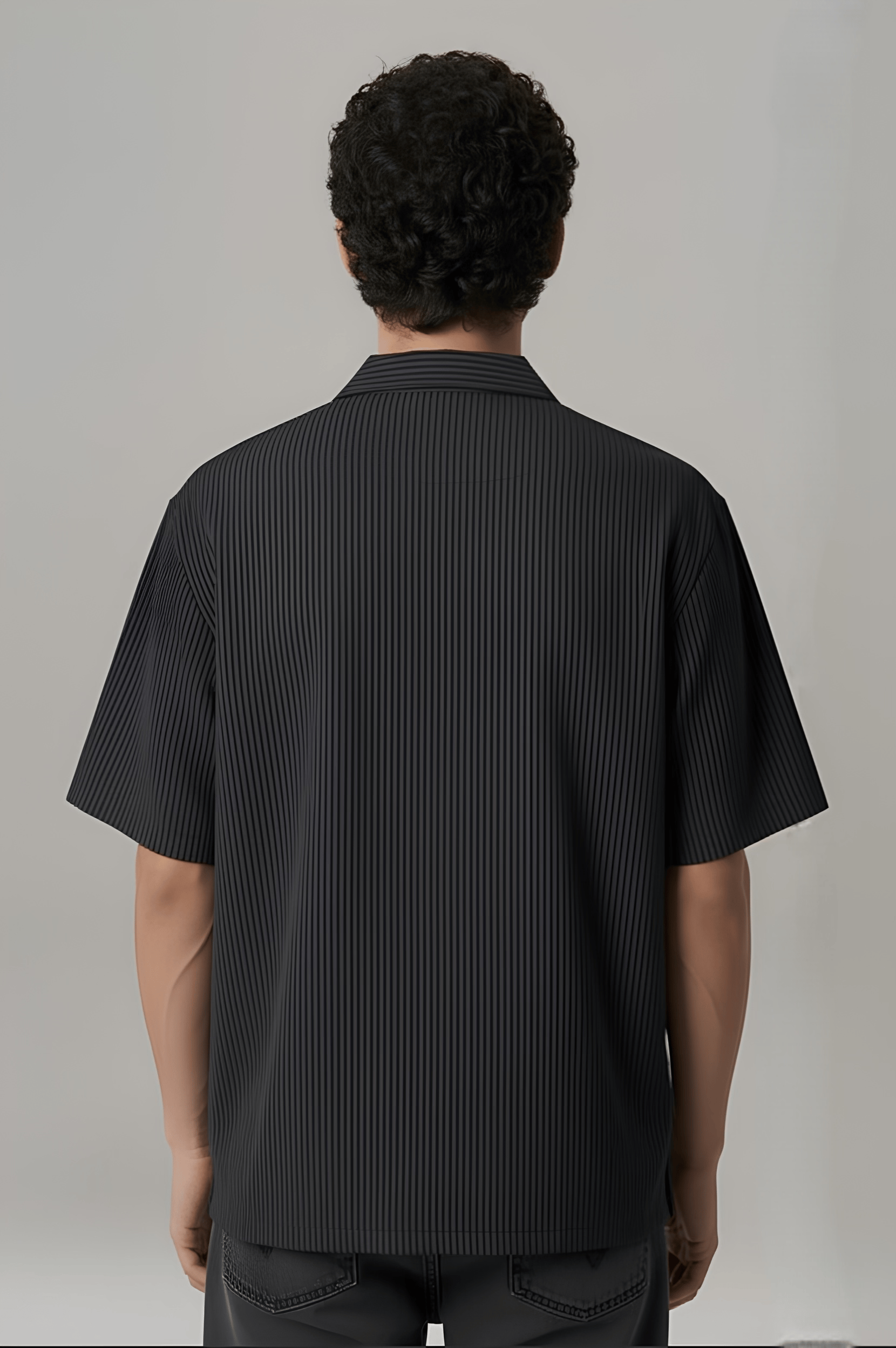 Black Grey Striped Boxy Fit Cropped Shirt