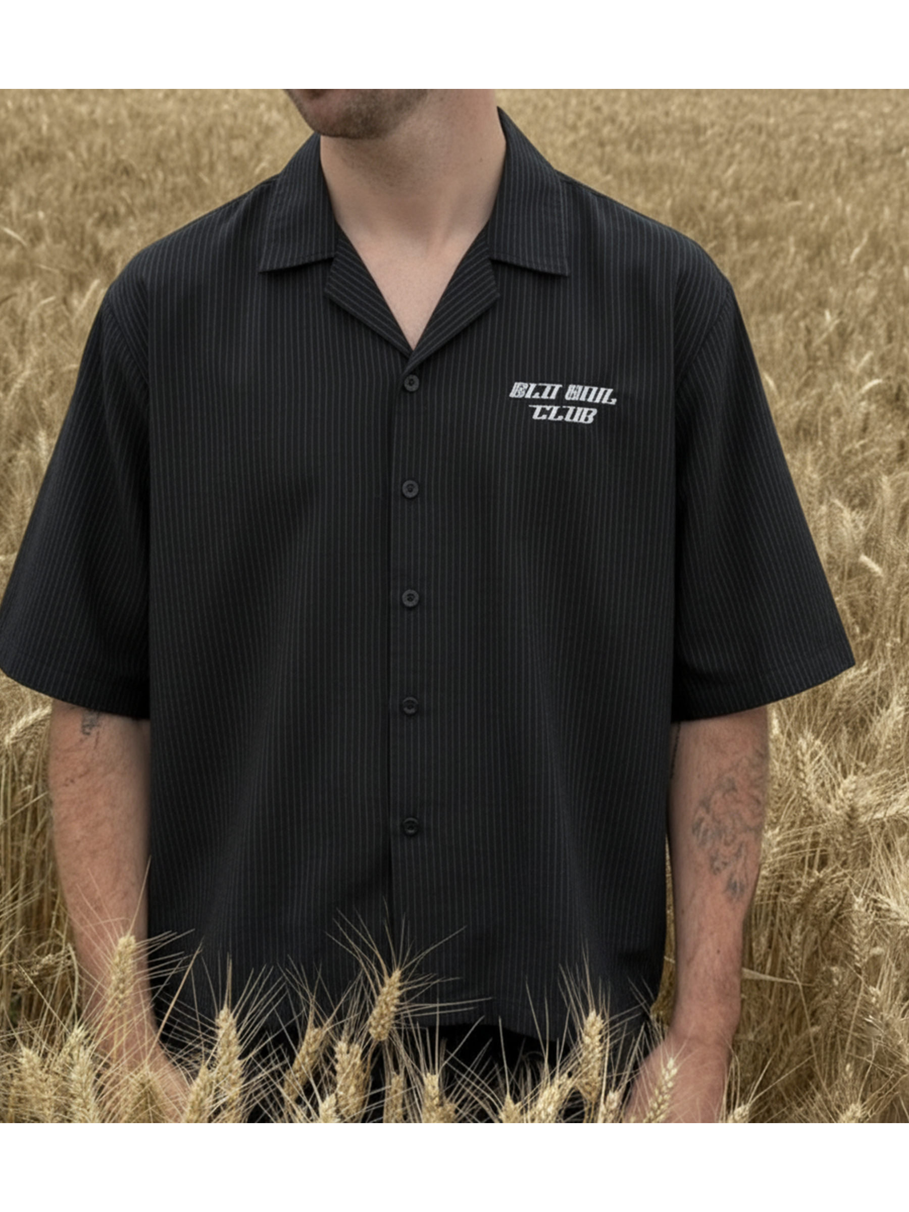 Black Grey Striped Boxy Fit Cropped Shirt